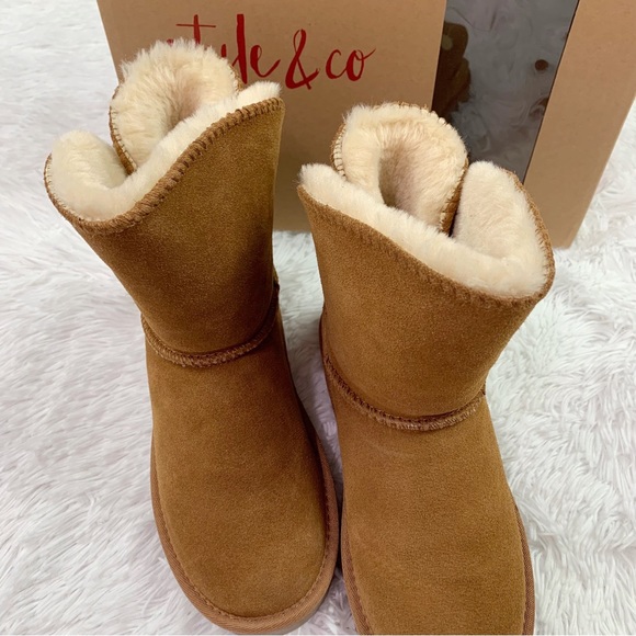 Style & ConTeenyy Winter suede Booties in chestnut suede upper faux fur lining - Picture 6 of 8